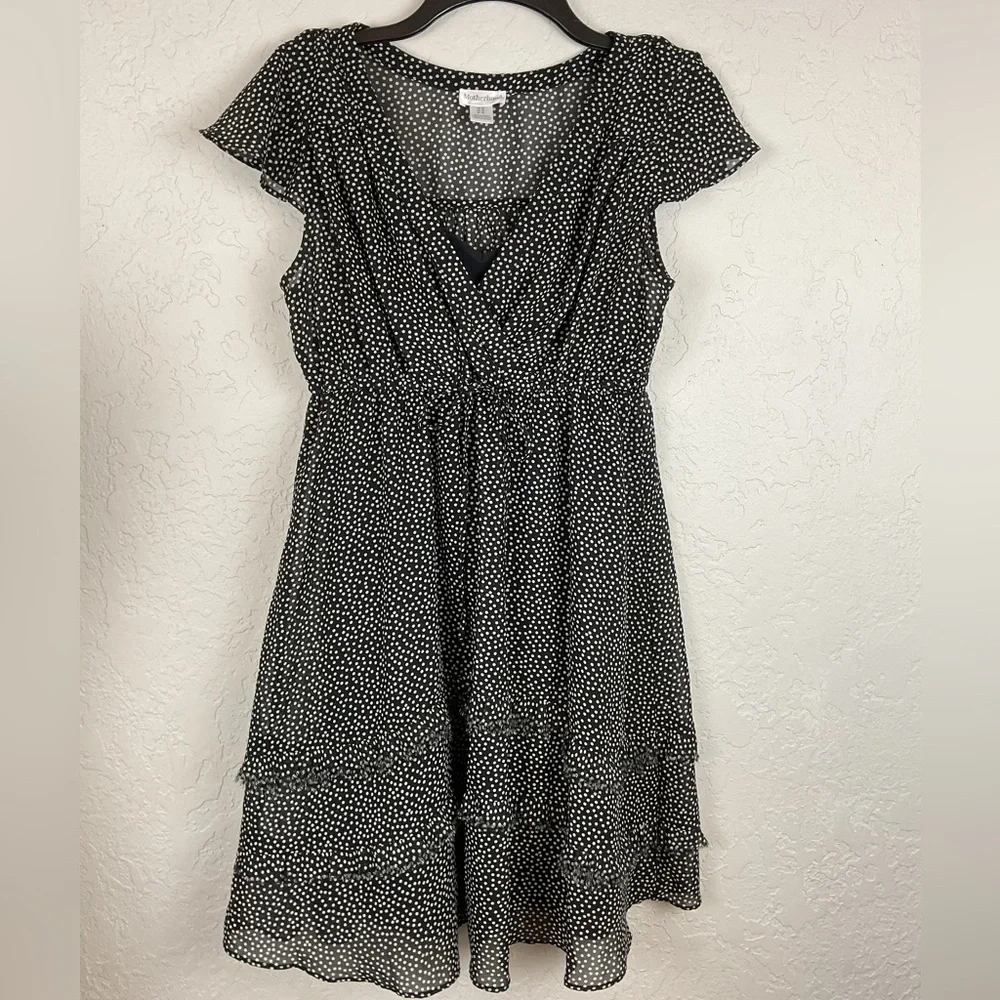 Motherhood Black White Polka Dot Cap Sleeve Criss Cross Front Dress Size Medium